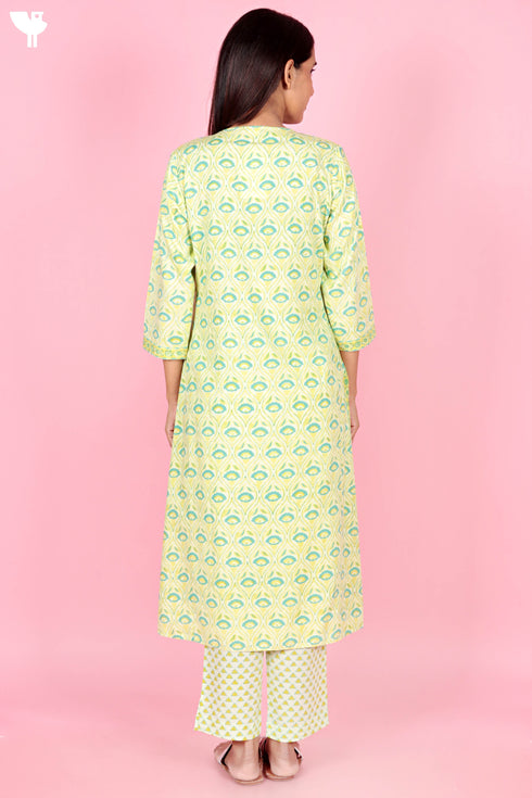 Bizzy Lizzy Kurta And Pant Set With Kota Dupatta In Block Print